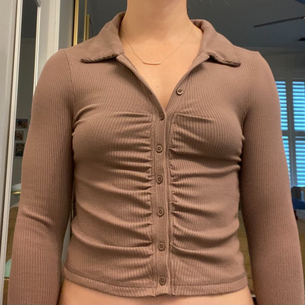 Abercrombie Ruched polo button up top